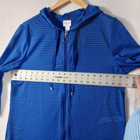 Chico's, Weekends by Chico's, S, cobalt Blue Mesh, Zip, Hooded 3/4 Sleeve Jacket - Picture 9 of 16